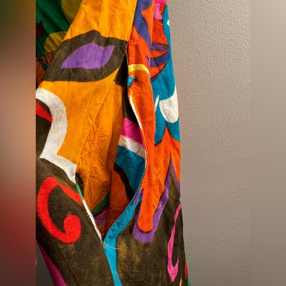 JAMS WORLD Bright Floral Colorful Midi Dress Hawaii Side pockets L - Picture 6 of 8